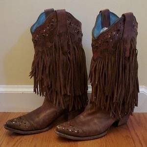 Corral Women's Vintage Stud & Fringe Boots SZ 8.5